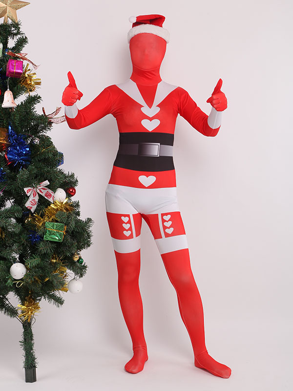 Halloween Costume Lycra Christmas Santa Claus Zentai Bodysuit